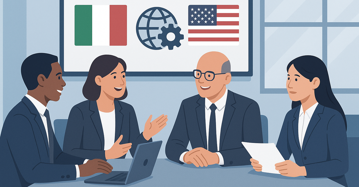 Immagine concettuale di consulenza per l'export manifatturiero italiano verso il mercato americano