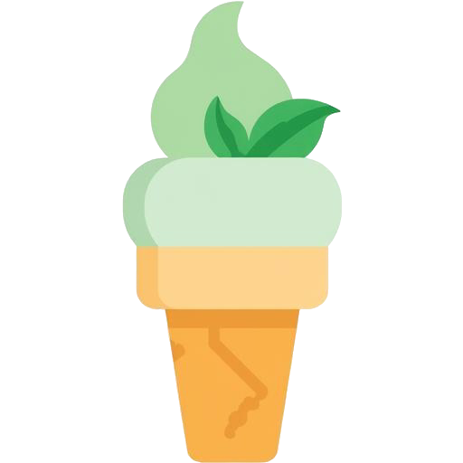 Icona stilizzata di un cono gelato verde con foglie, che simboleggia le tendenze di gelato salutare e vegano Icona stilizzata di un cono gelato verde con foglie, che simboleggia le tendenze di gelato salutare e vegano