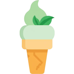 Icona stilizzata di un cono gelato verde con foglie, che simboleggia le tendenze di gelato salutare e vegano