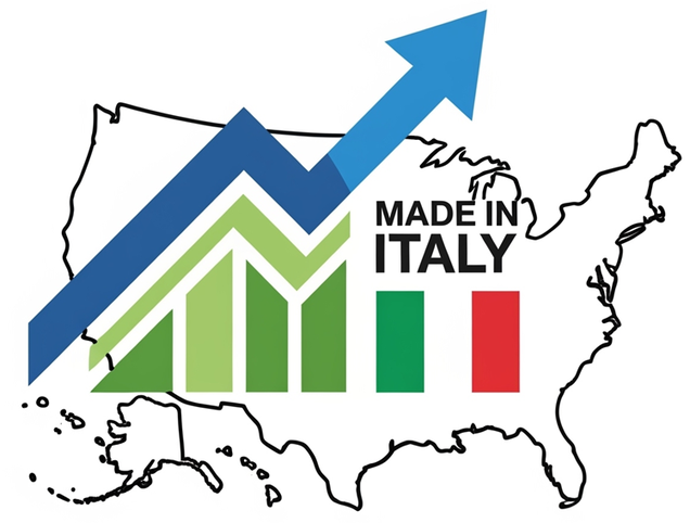  icona: crescita del Made in Italy sulla mappa degli Stati Uniti