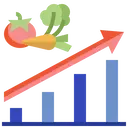 Icona: grafico a rialzo con alimenti sani, che sta a simboleggiare il trend alimentare negli USA