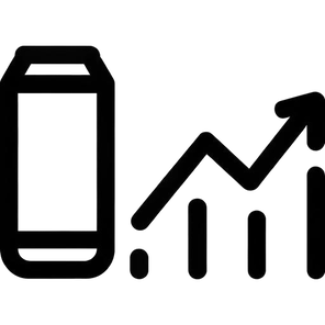Icona: Lattina di hard seltzer e grafico in crescita, simbolo del trend positivo del mercato.