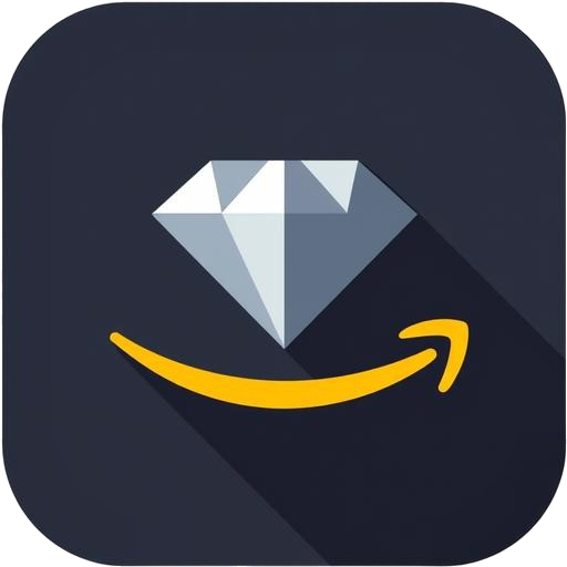 Icona stilizzata per i servizi di lusso digitali e premium, con diamante e freccia di Amazon