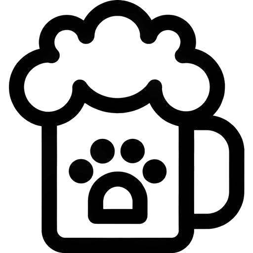 Icona stilizzata di un boccale di birra con una zampa di cane all'interno, simbolo di bevanda per animali domestici