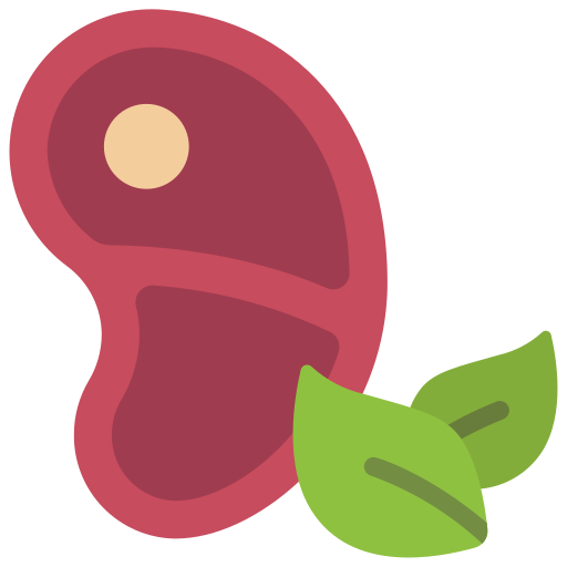 Vendere carni vegetali in America "Icona: bistecca stilizzata con foglie, simboleggiante carne vegetale