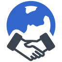 Icona di due mani che si stringono sopra un globo, a simboleggiare la collaborazione e la partnership globale