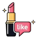 I brand di cosmetica negli Stati Uniti Icona di un rossetto e un 'like' social, che simboleggia il successo della cosmetica sui social media