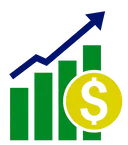  Icona: grafico con freccia in crescita e simbolo del dollaro, che rappresenta la crescita finanziaria e gli incentivi