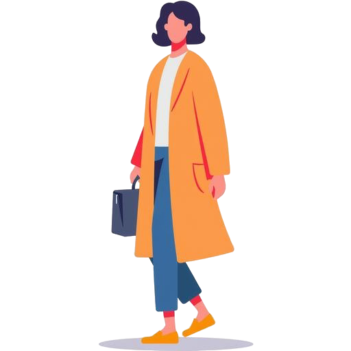 Icona: designer di moda con cappotto arancione e borsa