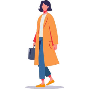 Icona: designer di moda con cappotto arancione e borsa