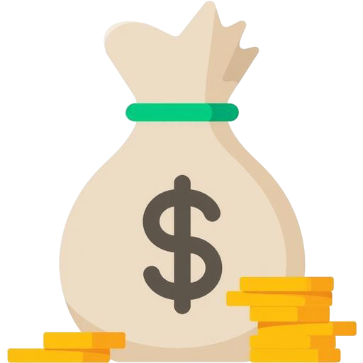 Icona di un sacchetto di denaro con un simbolo del dollaro e monete, che rappresenta i fondi e i finanziamenti