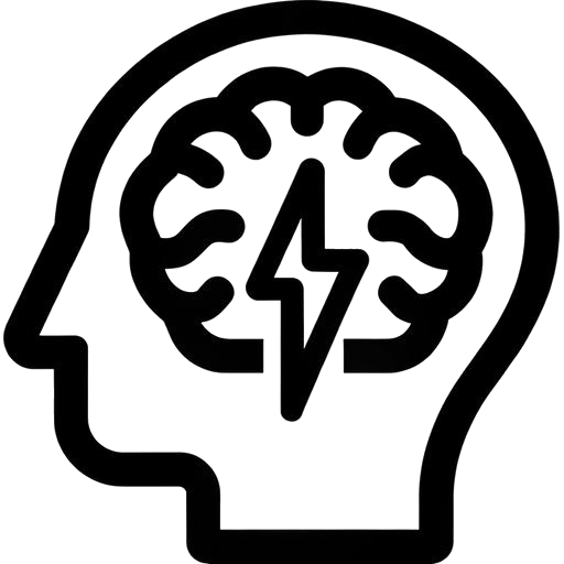Icona stilizzata di una testa con un fulmine nel cervello, che simboleggia l'attivazione e il miglioramento della funzione mentale