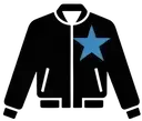 Icona: giacca nera con stella blu, simbolo di moda sporty-chic e successo negli USA
