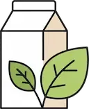 Icona: cartone di latte vegetale con foglie, che simboleggia un prodotto naturale e salutare