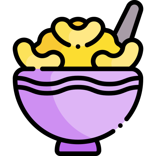 Icona: ciotola di maccheroni con cucchiaio, simbolo cibo comfort