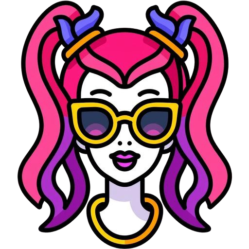 Icona stilizzata di un volto femminile con acconciatura e trucco vibranti in stile anni 2000/Bratz Icona stilizzata di un volto femminile con acconciatura e trucco vibranti in stile anni 2000/Bratz