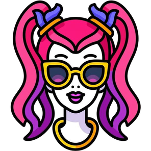 Icona stilizzata di un volto femminile con acconciatura e trucco vibranti in stile anni 2000/Bratz