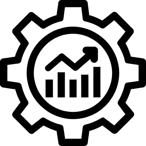 Icona: ingranaggio e grafico di crescita, produttività USA