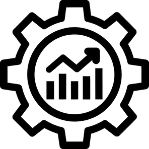 Icona: ingranaggio e grafico di crescita, produttività USA