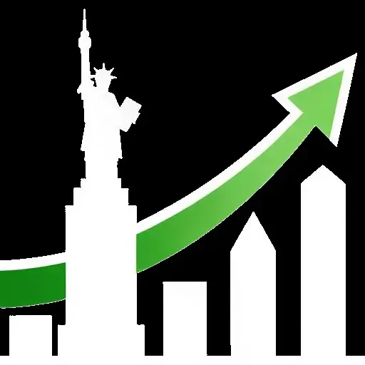 New York si ripopola dopo la crisi del Covid: le attività tornano a operare a pieno ritmo  Icona: Statua della Libertà con freccia verde e grafico in crescita, simbolo della ripresa economica di New York