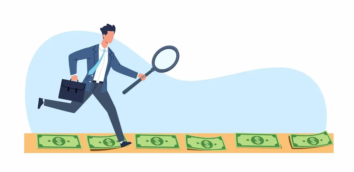 Uomo in completo su sentiero di denaro, rappresentazione del dinamismo economico americano e della creazione di nuovi posti di lavoro
