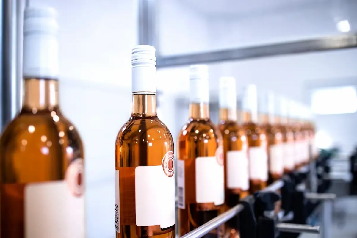 Interno di un magazzino a temperatura controllata con bottiglie di vino, per la logistica USA