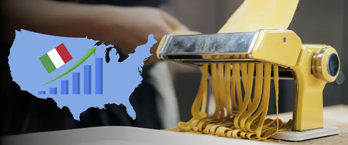 Chef che produce pasta fresca italiana di alta qualità, simbolo dell'industria alimentare Made in Italy in espansione