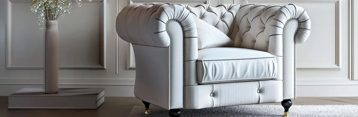 Poltrona di lusso in pelle bianca, esportazione mobili e arredamento Made in Italy negli Stati Uniti