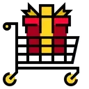 Icona: carrello con regalo, a simboleggiare l'aumento delle vendite a Natale
