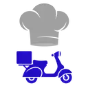 Icona: cappello da chef e uno scooter per le consegne, che rappresenta le cucine virtuali
