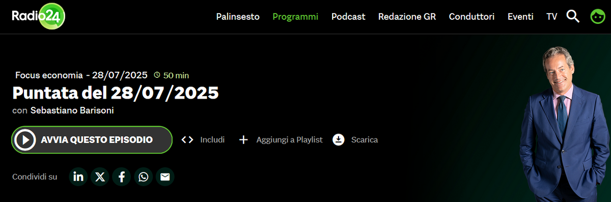 Intervista di Lucio Miranda su Radio 24 da parte di Vincenzo Miglietta sui dazi USA al 15%