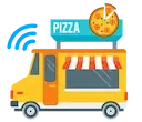 Icona: food truck con segnale Wi-Fi, simboleggia localizzazione e marketing mobile