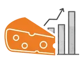 Icona: grafico in crescita e formaggio, che rappresenta le tendenze del mercato negli Stati Uniti
