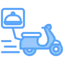 Icona: scooter con cloche da cucina, che rappresenta il servizio di food delivery veloce e di alta qualità