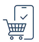 Icona: carrello della spesa e uno smartphone con segno di spunta, a rappresentare l'acquisto digitale