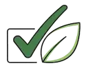 Icona: segno di spunta e una foglia stilizzata, rappresenta approvazione, qualità e sostenibilità alimentare