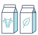 Icona: due cartoni del latte, uno con il simbolo di una mucca e l'altro di una foglia, a rappresentare le alternative tra latte vaccino e vegetale