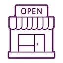 Icona: negozio con insegna "OPEN" a simboleggiare l'opportunità di aprire nuovi store