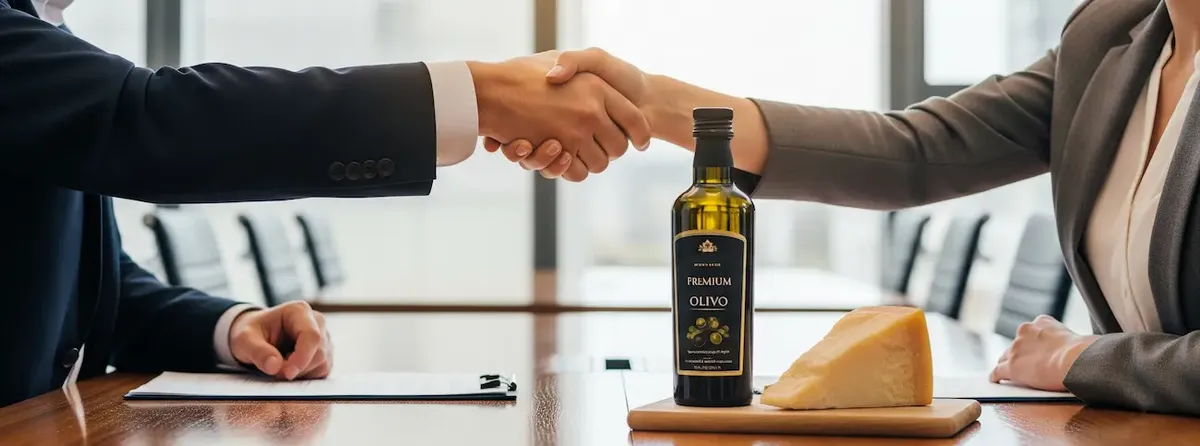 Professionisti del settore alimentare in un incontro d'affari per la vendita di prodotti italiani Kosher nel mercato americano