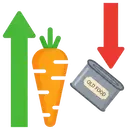 Icona: carota con freccia di crescita che supera una lattina con freccia verso il basso, simbolo di cambiamento delle abitudini alimentari.