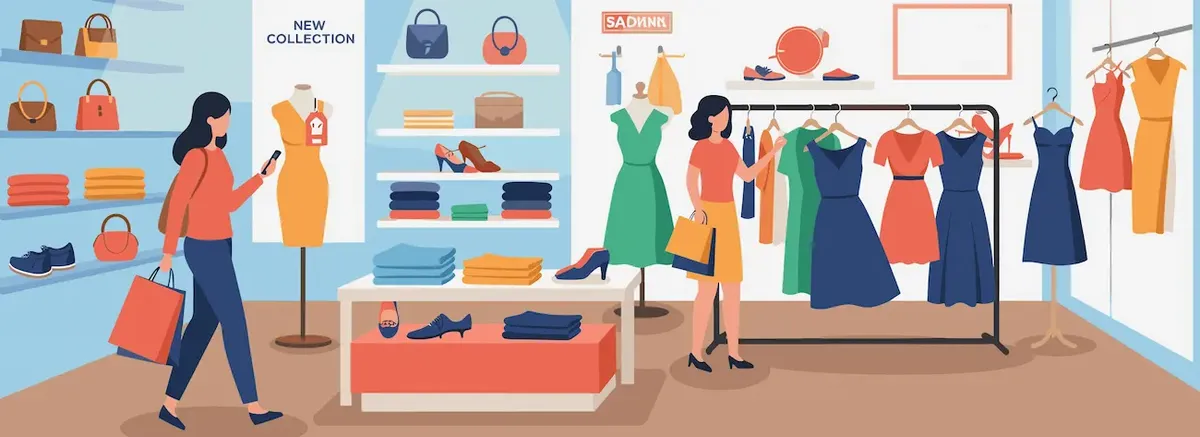 Interno di un moderno lifestyle store a New York con esposizione di borse e abiti italiani: vetrina strategica