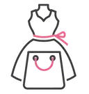 Icona: sacchetto e vestito elegante, che rappresenta la vendita di abbigliamento femminile nel mercato americano