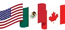 Icona: bandiere ondeggianti di USA, Messico e Canada unite, che rappresentano l'accordo commerciale nordamericano