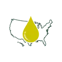 Icona: goccia di olio d'oliva sulla mappa degli Stati Uniti