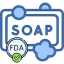  Icona: saponetta con sigillo FDA e bolle, che indica conformità normativa per prodotti igienici