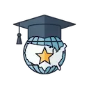  Icona: cappello da laureato su un globo con la mappa degli USA, che simboleggia i seminari di internazionalizzazione