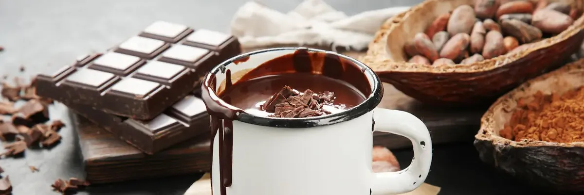 tavolette di cioccolato artigianale, tazza con all'interno cioccolato fuso