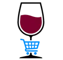 Icona: bicchiere di vino con un simbolo di carrello e-commerce, rappresentando la digitalizzazione del mercato vinicolo