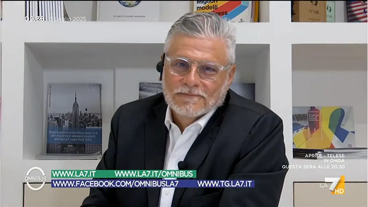 Lucio Miranda interviene su La7 per spiegare l'impatto dei dazi USA sulle imprese italiane
