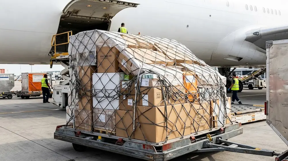 carico di pallet su aereo passeggeri negli usa per trasporto interno